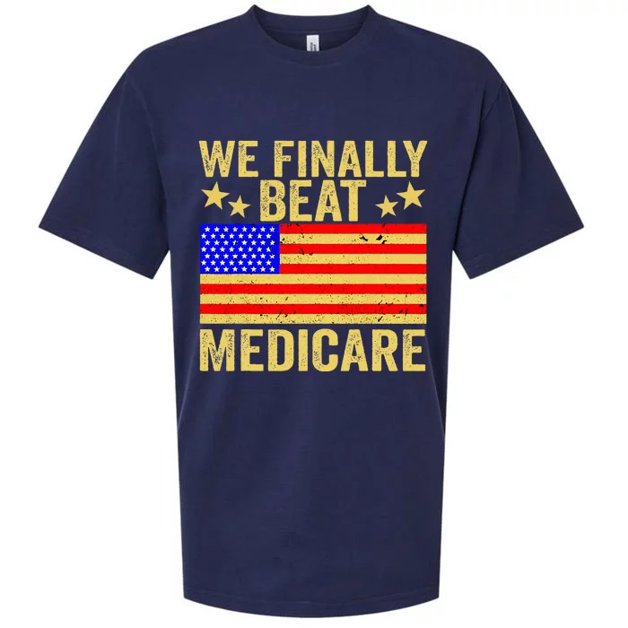 Funny Saying We Finally Beat Medicare Vintage Usa Flag Sueded Cloud Jersey T-Shirt