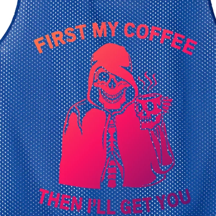 Funny Skeleton With Coffee Cup And Statet For Coffeine Gift Mesh Reversible Basketball Jersey Tank