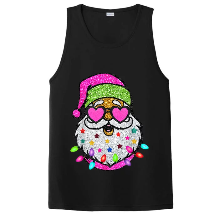 Funny Santa With Sunglasses Christmas Pink Performance Tank