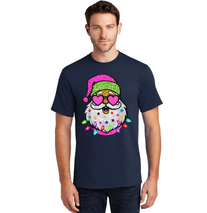 Funny Santa With Sunglasses Christmas Pink Tall T-Shirt