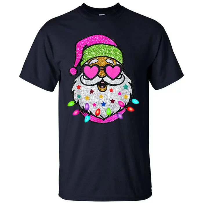 Funny Santa With Sunglasses Christmas Pink Tall T-Shirt