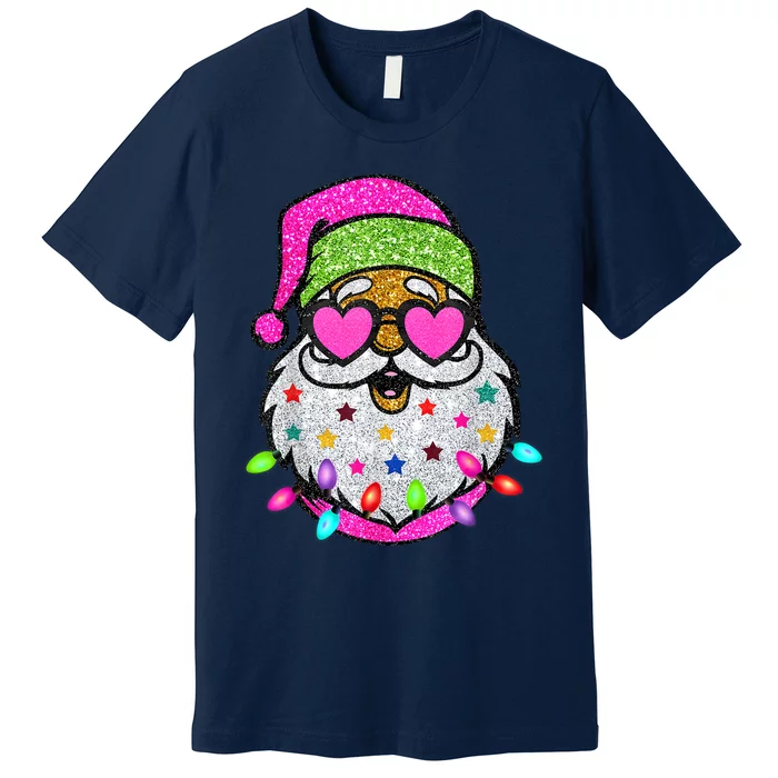 Funny Santa With Sunglasses Christmas Pink Premium T-Shirt