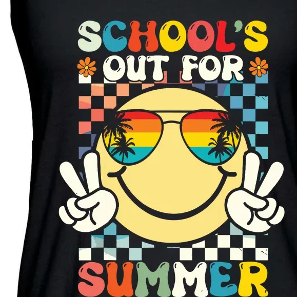 Funny Smile Wearing Sunglasses Schools Out For Summer Ladies Essential Flowy Tank