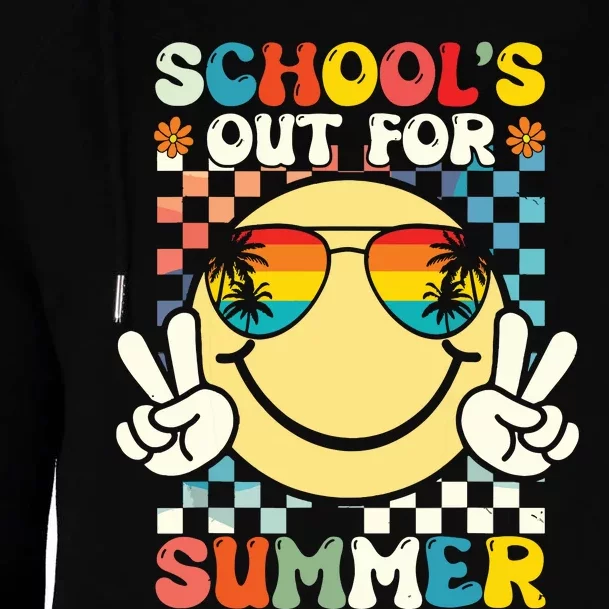 Funny Smile Wearing Sunglasses Schools Out For Summer Womens Funnel Neck Pullover Hood