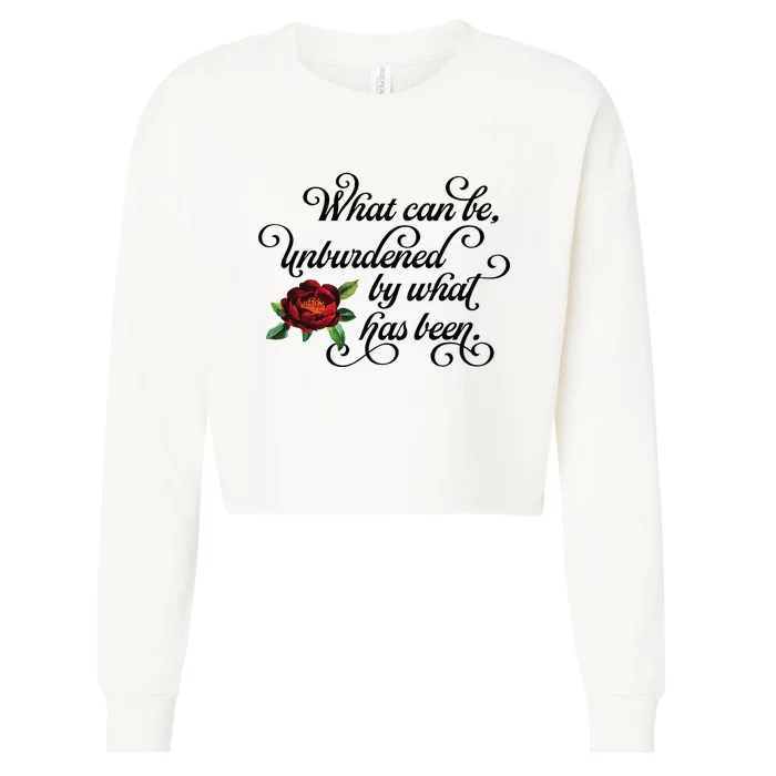 Floral Script What Can Be Unburdened By What Has Been Cropped Pullover Crew