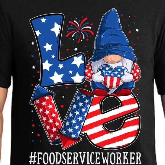 Food Service Worker Love 4th Of July Gnome Usa Patriotic Cool Gift Pajama Set