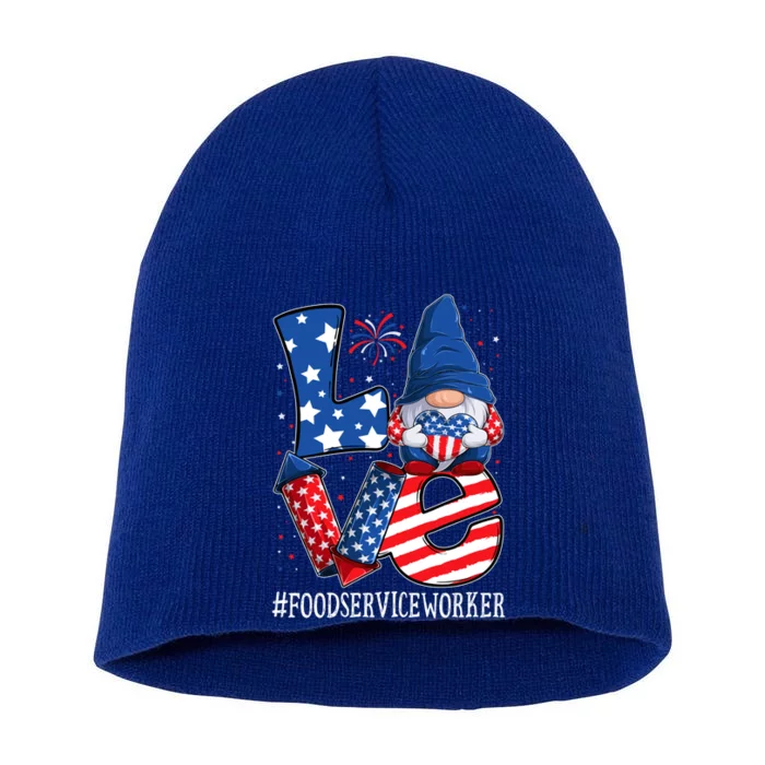 Food Service Worker Love 4th Of July Gnome Usa Patriotic Cool Gift Short Acrylic Beanie