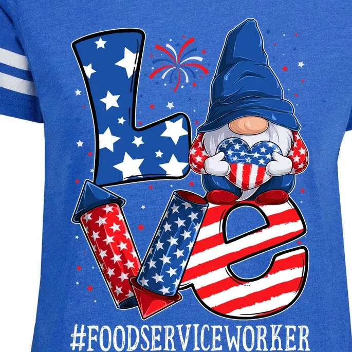 Food Service Worker Love 4th Of July Gnome Usa Patriotic Cool Gift Enza Ladies Jersey Football T-Shirt