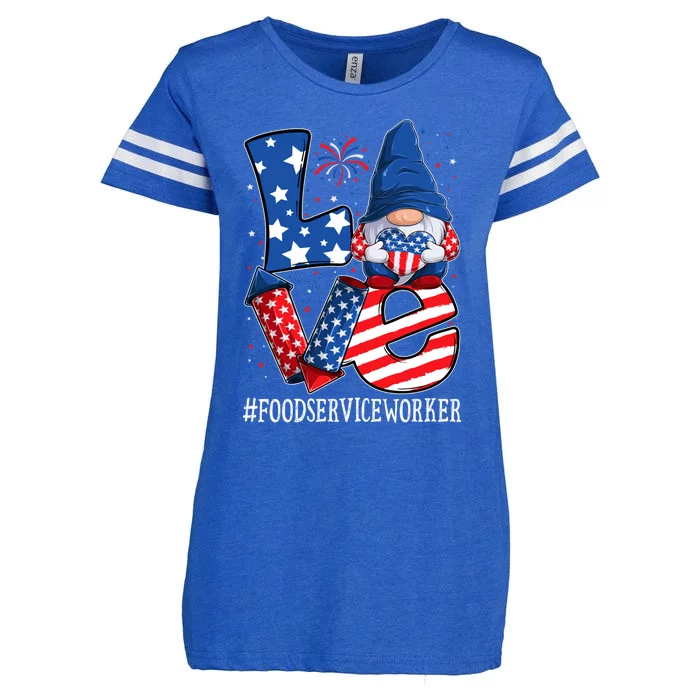 Food Service Worker Love 4th Of July Gnome Usa Patriotic Cool Gift Enza Ladies Jersey Football T-Shirt