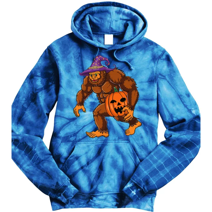 Funny Sasquatch With Witch Hat & Pumpkin Halloween Bigfoot Tie Dye Hoodie