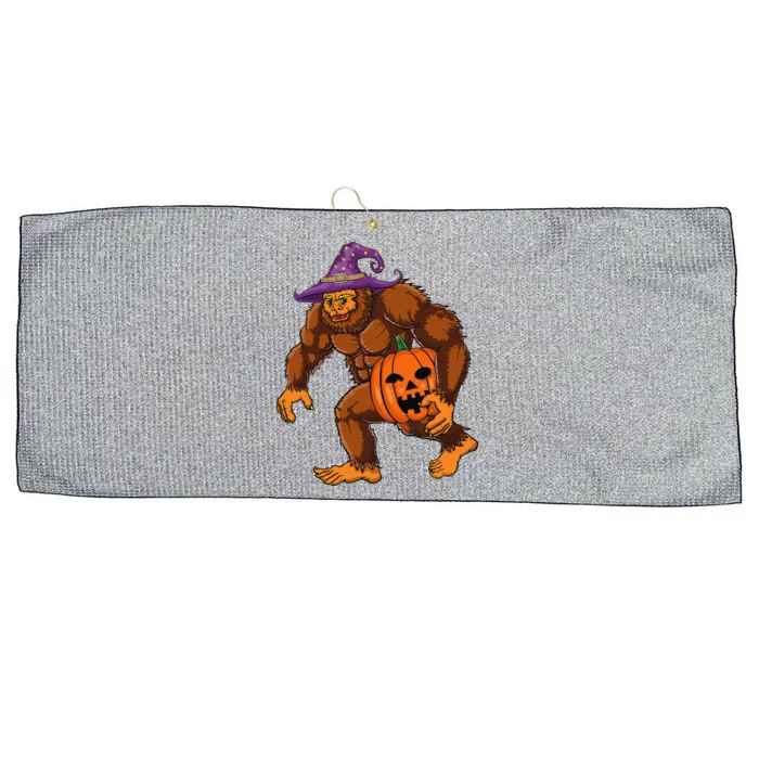 Funny Sasquatch With Witch Hat & Pumpkin Halloween Bigfoot Large Microfiber Waffle Golf Towel