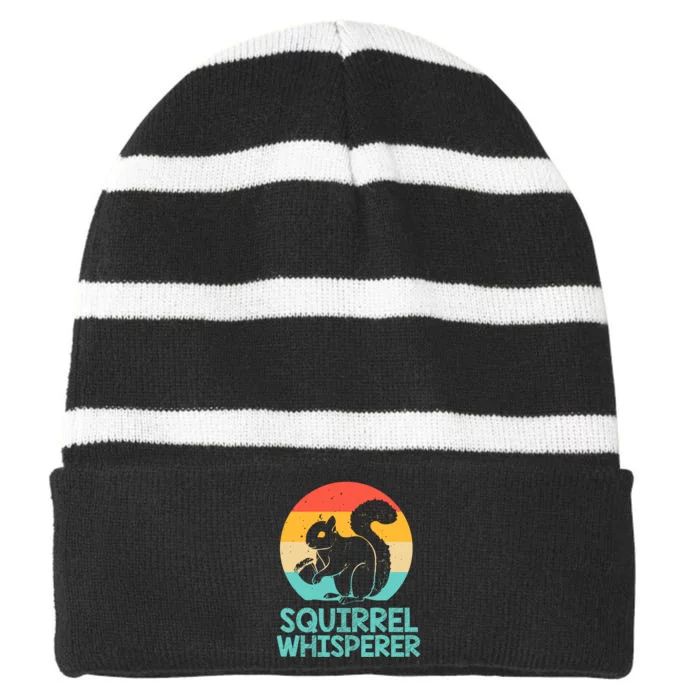 Funny Squirrel Whisperer Art Squirrel Lover Striped Beanie with Solid Band