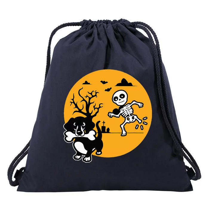 Funny Skeleton Wiener Sausage Dog Halloween Dachshund Drawstring Bag