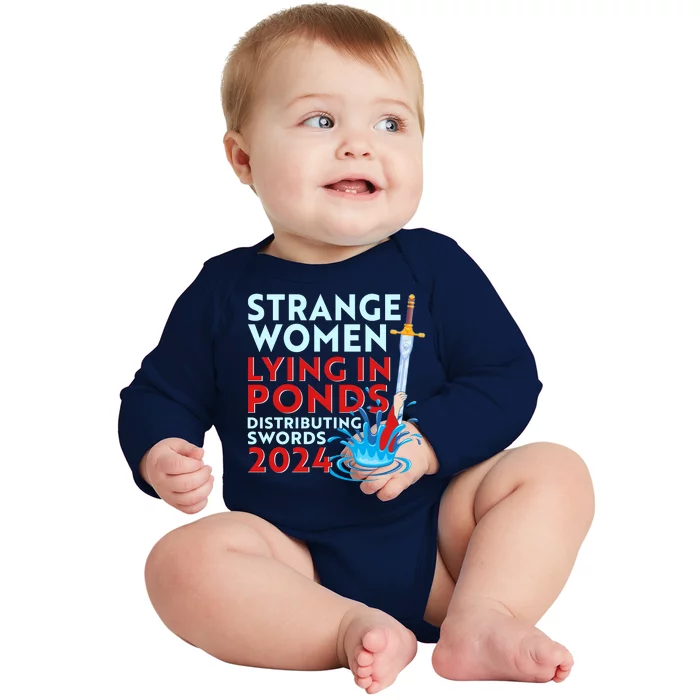 Funny Strange Women Lying In Ponds Distributing Swords 2024 Baby Long Sleeve Bodysuit