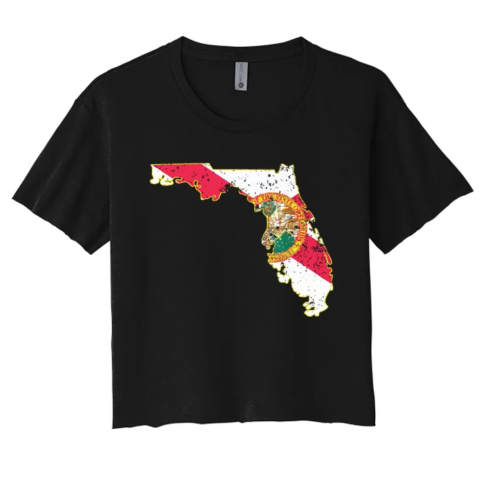 Florida State With Florida Shape Flag Women's Crop Top Tee