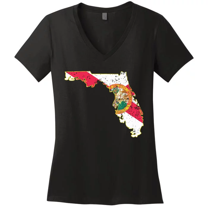 Florida State With Florida Shape Flag Women's V-Neck T-Shirt