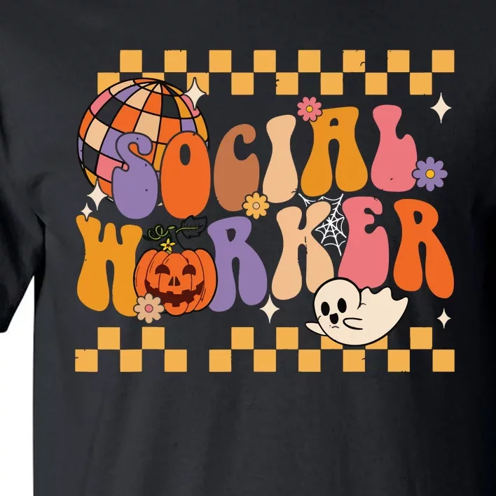 Funny Social Worker Halloween School Social Work Retro Ghost Tall T-Shirt