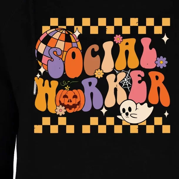 Funny Social Worker Halloween School Social Work Retro Ghost Womens Funnel Neck Pullover Hood