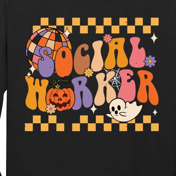 Funny Social Worker Halloween School Social Work Retro Ghost Tall Long Sleeve T-Shirt