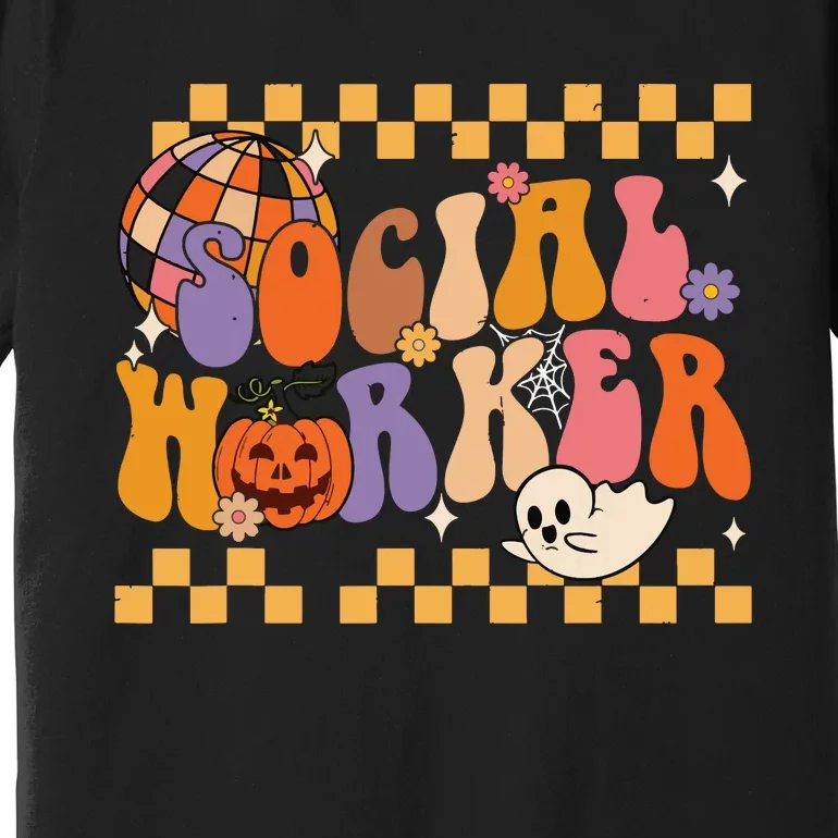 Funny Social Worker Halloween School Social Work Retro Ghost Premium T-Shirt