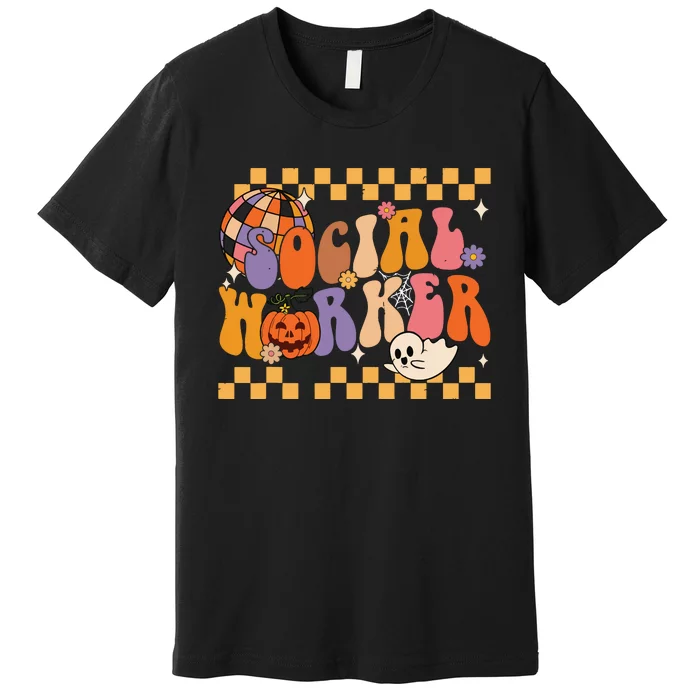 Funny Social Worker Halloween School Social Work Retro Ghost Premium T-Shirt