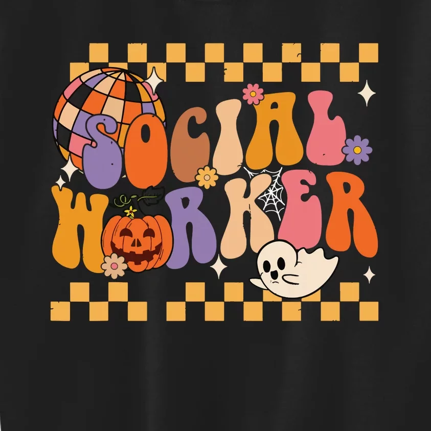 Funny Social Worker Halloween School Social Work Retro Ghost Kids Sweatshirt