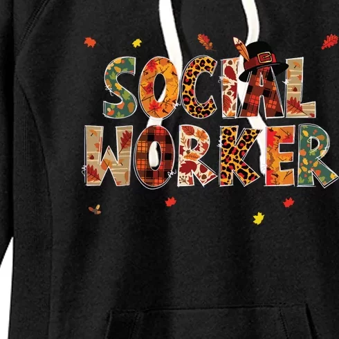 Funny Social Worker Pumpkin Autumn Tree Fall Leaves Women's Fleece Hoodie