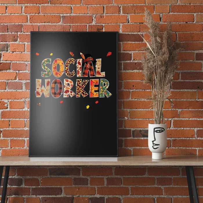 Funny Social Worker Pumpkin Autumn Tree Fall Leaves Poster