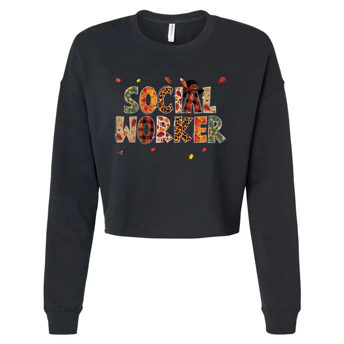 Funny Social Worker Pumpkin Autumn Tree Fall Leaves Cropped Pullover Crew