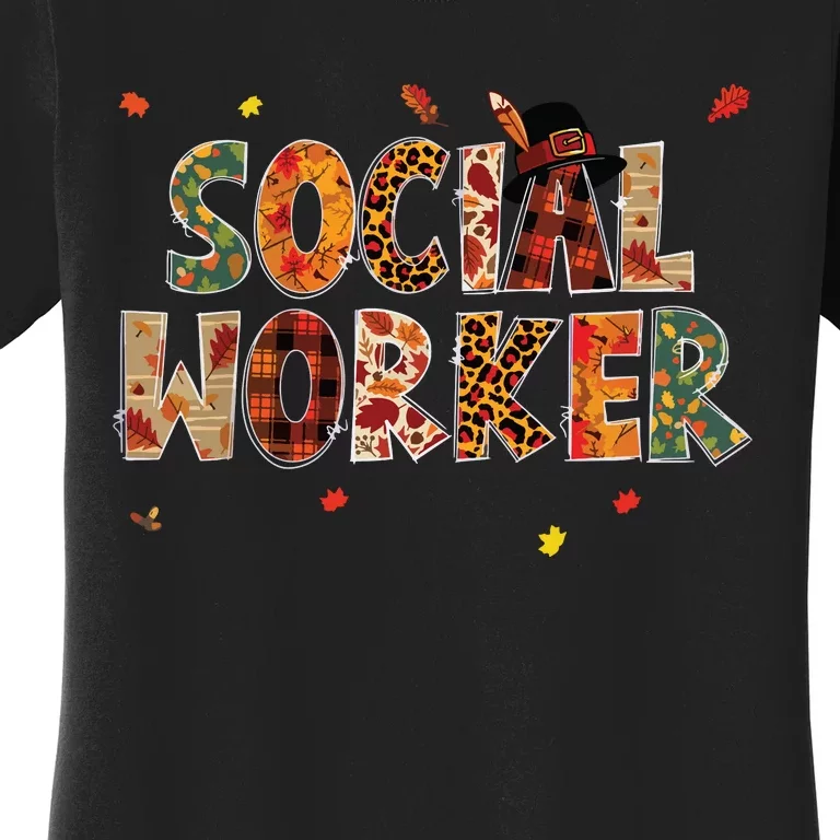 Funny Social Worker Pumpkin Autumn Tree Fall Leaves Women's T-Shirt