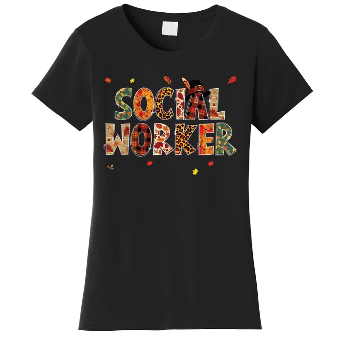 Funny Social Worker Pumpkin Autumn Tree Fall Leaves Women's T-Shirt