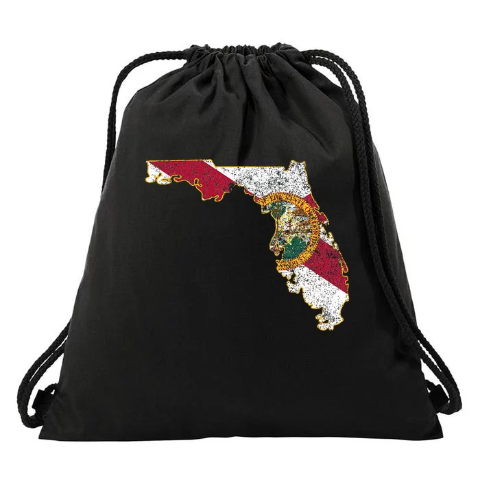 Florida State With Florida Shape Flag Drawstring Bag