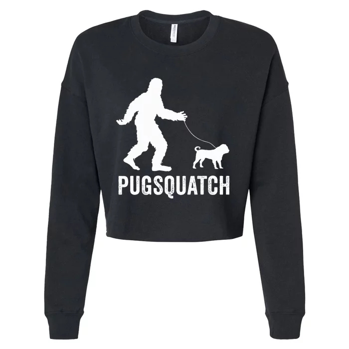 Funny Sasquatch Walking Pug Dog Bigfoot Lover Cute Pugs Gift Cropped Pullover Crew