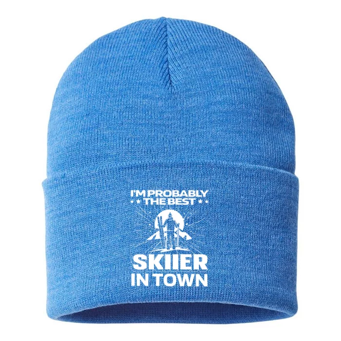 Funny Skiing Winter Sports Cool Gift Ski Skier Gift Sustainable Knit Beanie