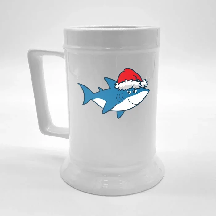 Funny Shark With Santa Hat Cute Shark Love Sharks Christmas Gift Front & Back Beer Stein