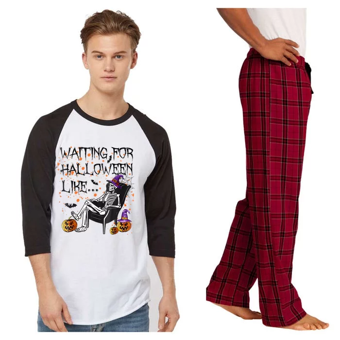 Funny Skeleton Waiting For Halloween Raglan Sleeve Pajama Set