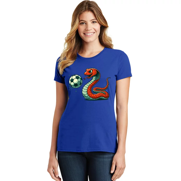 Funny Snake With A Soccer Vintage Snake Playing Soccer Gift Women's T-Shirt