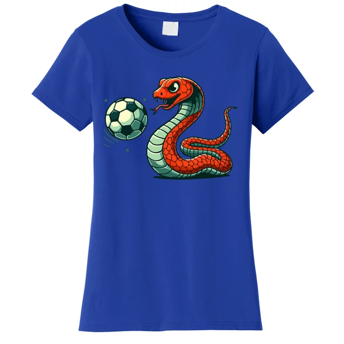 Funny Snake With A Soccer Vintage Snake Playing Soccer Gift Women's T-Shirt