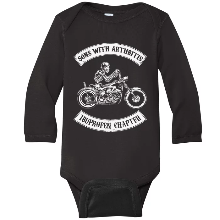 Funny Sons With Arthritis Ibuprofen Chapter Biker Skull Baby Long Sleeve Bodysuit