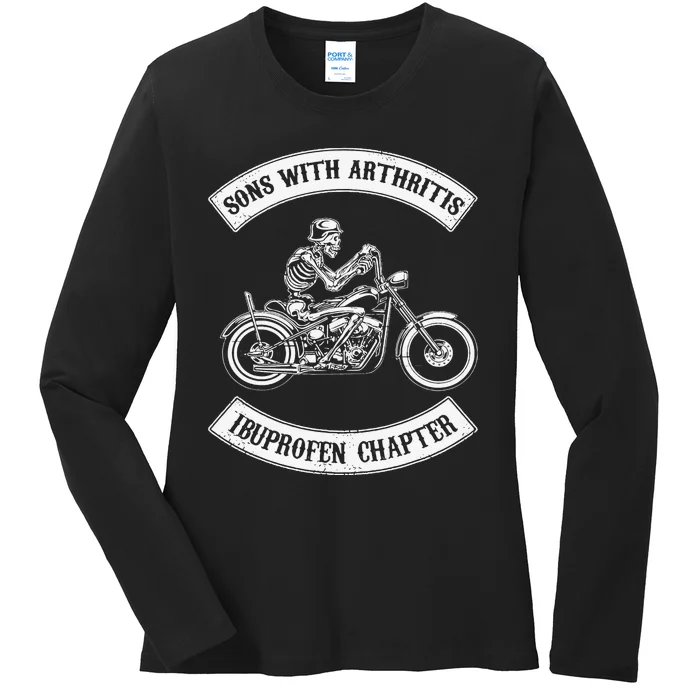 Funny Sons With Arthritis Ibuprofen Chapter Biker Skull Ladies Long Sleeve Shirt