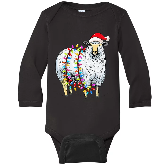 Festive Sheep with Christmas Lights Perfect Gift Baby Long Sleeve Bodysuit