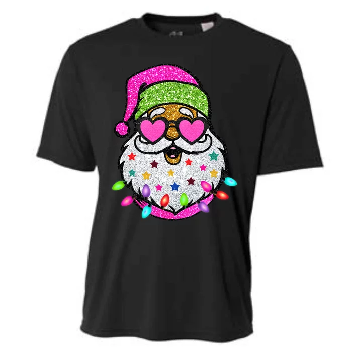 Funny Santa With Sunglasses Christmas Pink Gift Cooling Performance Crew T-Shirt