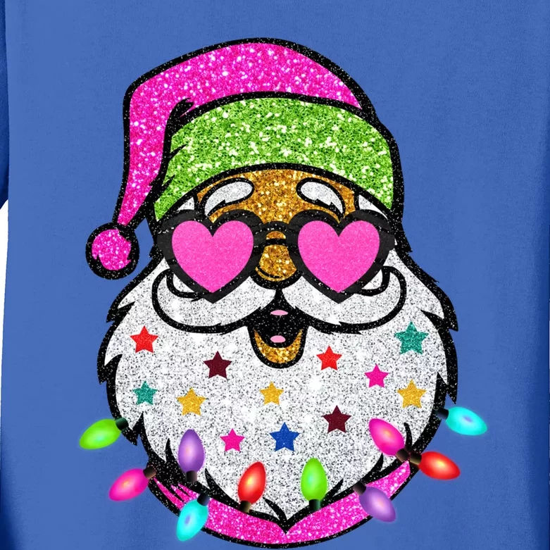 Funny Santa With Sunglasses Christmas Pink Gift Kids Long Sleeve Shirt