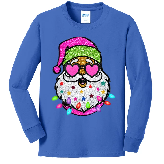 Funny Santa With Sunglasses Christmas Pink Gift Kids Long Sleeve Shirt