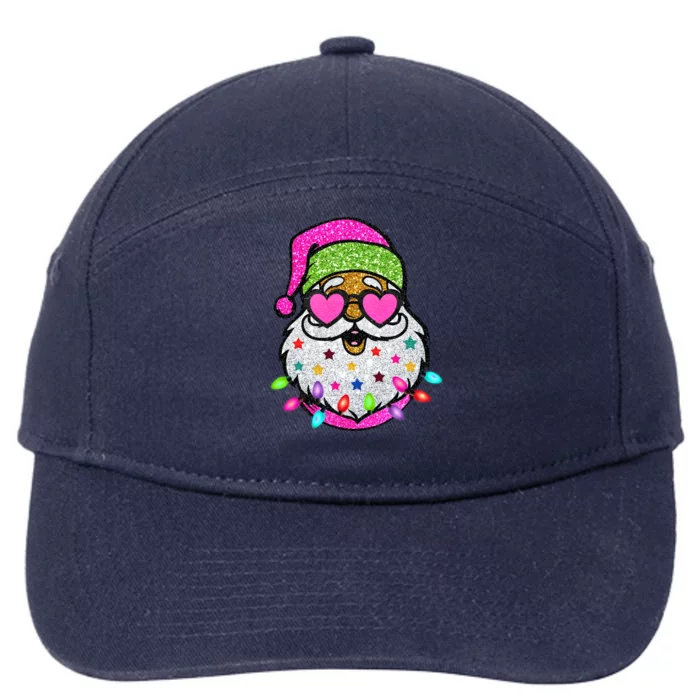 Funny Santa With Sunglasses Christmas Pink Gift 7-Panel Snapback Hat