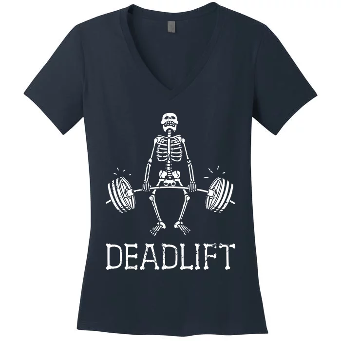 Funny Skeleton Weight Lifting Workout Women's V-Neck T-Shirt