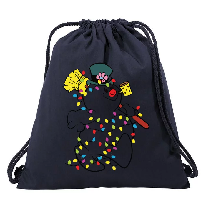 Funny Snowman Xmas Light Drawstring Bag