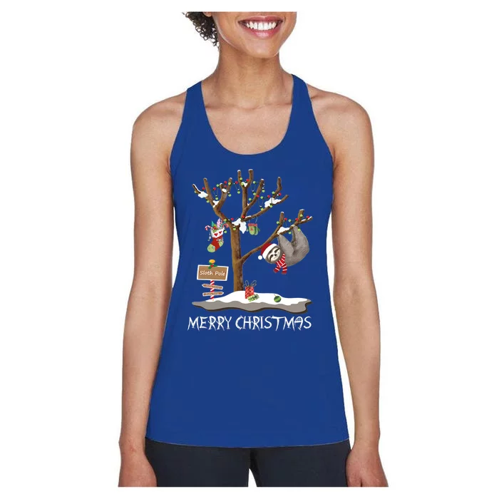 Funny Sloth Xmas Lights Merry Slothmas Sloth Christmas Funny Gift Women's Racerback Tank