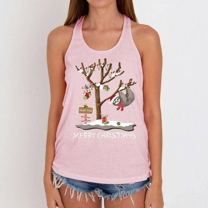 Funny Sloth Xmas Lights Merry Slothmas Sloth Christmas Funny Gift Women's Knotted Racerback Tank