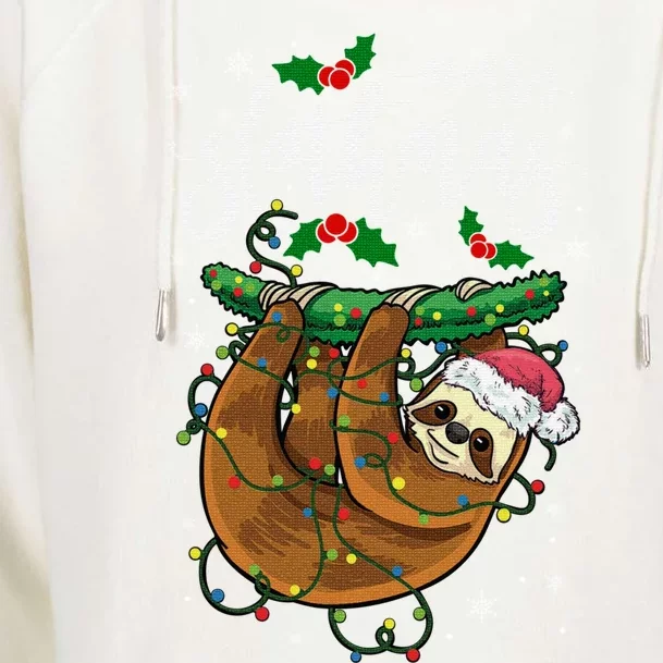 Funny Sloth Xmas Lights Merry Slothmas Sloth Christmas Great Gift Womens Funnel Neck Pullover Hood